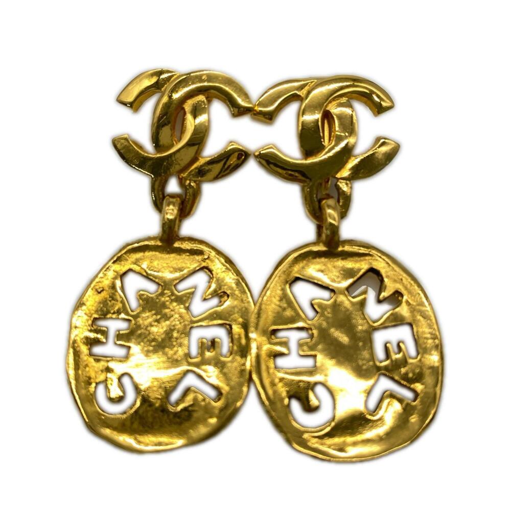 CHANEL Gold Logo Earrings